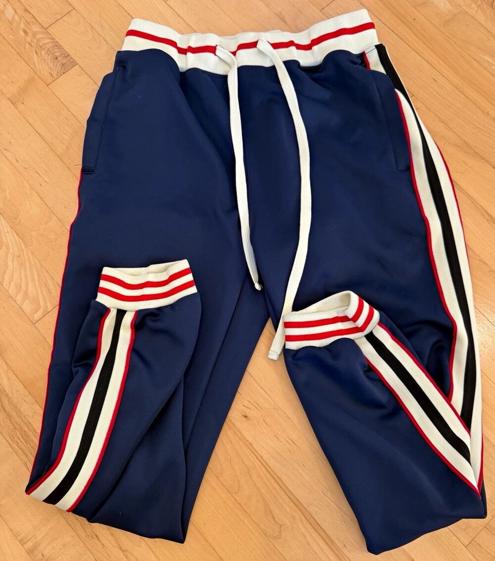 VICTORIOUS Women's XL Blue Striped Jogger Pants Drawstring Elastic Waist Pockets